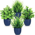 Der Rose 4 Pack Fake Plants Small Artificial Plants in Blue Pots Faux Plants Indoor for Home Kitchen Table Blue Bathroom Decor Accessories