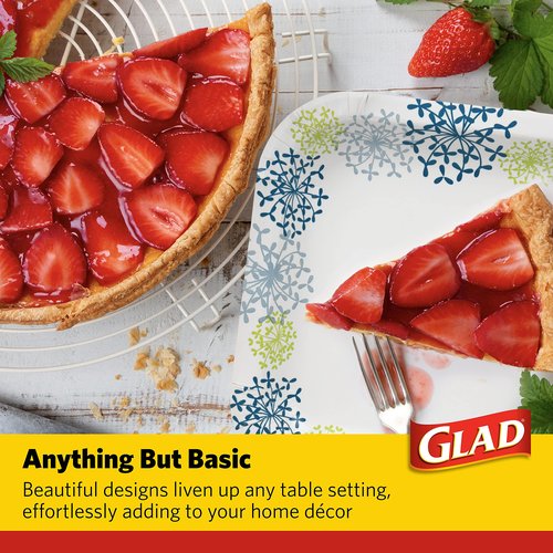 Glad Everyday Round Paper Plates, Blue Hydrangea Print Disposable Dessert Plates for Meals and Parties, Soak Proof and Cut Resistant, Microwave Safe Tabletop Plates, 7 Inch, 50 Count - 12 Pk