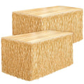 Fovths 2 Packs Luau Grass Table Skirt Fringe Dark Straw Grass Skirt 108 x 30 Inch Hibiscus Hawaiian Table Skirts Rectangle Tropical Luau Party Decorations for Hawaiian Decorations