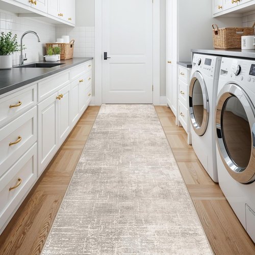 HY HAOYUNLAI Runner Rugs 2'6" x 12' - Soft Non-Slip Kitchen & Hallway Rug with Rubber Backing | Beige/Cream Abstract Design