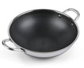 Hikaru 12.5” Wok Pan with Dual Honeycomb Wok Stainless Steel Wok Pan with Nonstick Coating, Frying Pans Cookware, Two Handles,Works with Induction ,Gas, Electric, Ceramic Furnace Stove, Without Lid