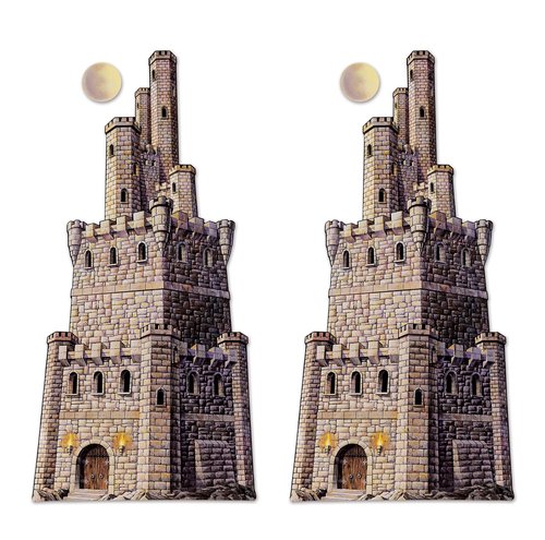 Beistle Jointed Castle Tower Photo Prop Backdrops, 4' Tall, Set of 2 - Medieval Wall Decoration, Festive Fantasy Themed Decor
