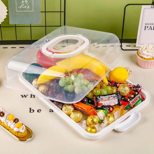 NPLUX Cupcake Containers with Lid Rectangular Cake Carrier 3-in-1 Multipurpose Cupcake Holder for Muffins Pies Sweets Pastries Fruit or Snacks (White, 13" x 9" x 4")