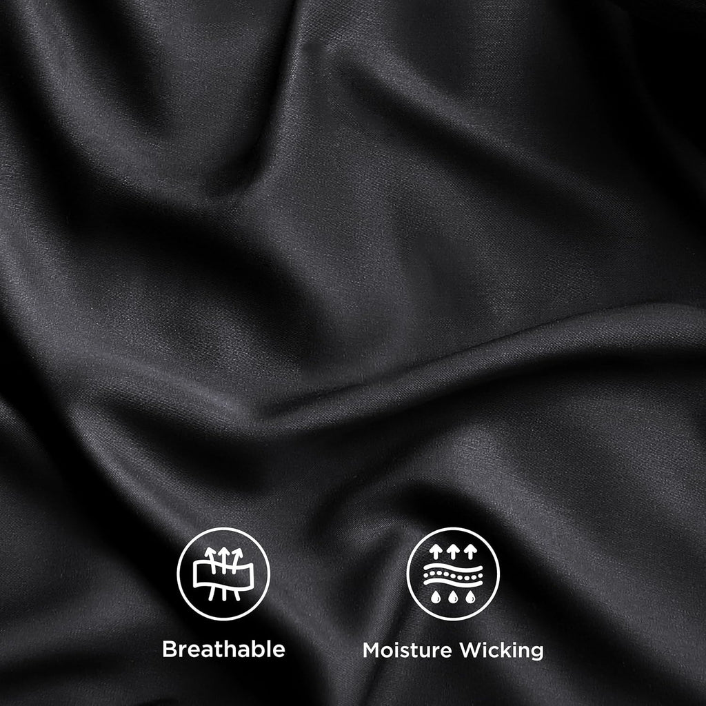 PureWoven King Size Sheet Set - Cooling Rayon Bamboo Sheets, Deep Pocket, Breathable & Soft, Black