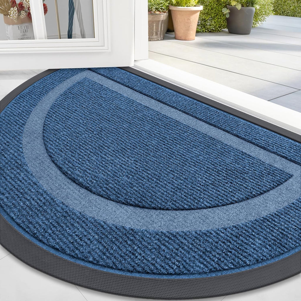 OLANLY Half Circle Door Mat - Waterproof All-Season Indoor/Outdoor Welcome Mat | 33x21, Light Blue