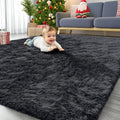 OLANLY 6x6 Area Rug - Soft, Fluffy Shaggy Design | Machine Washable Indoor Carpet for Kids & Nursery, Black