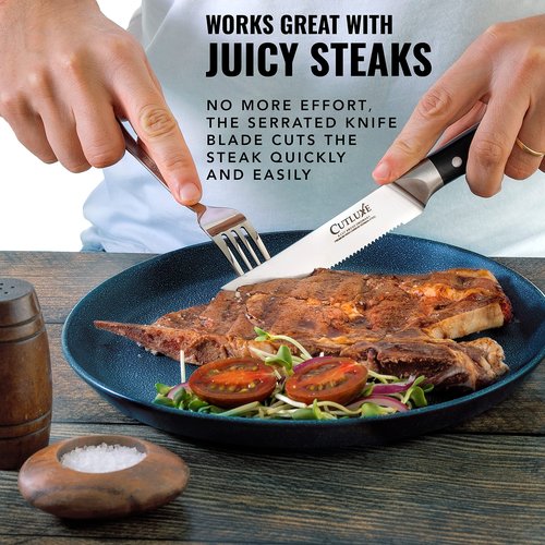 Cutluxe Steak Knives Set of 8, Serrated Steak Knives – Forged High Carbon German Steel, Full Tang, Ergonomic Handle Design – Artisan Series