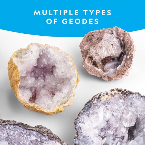 National Geographic Break Open 10 Premium Geodes - STEM Science Kit with Goggles & Display Stands for Kids