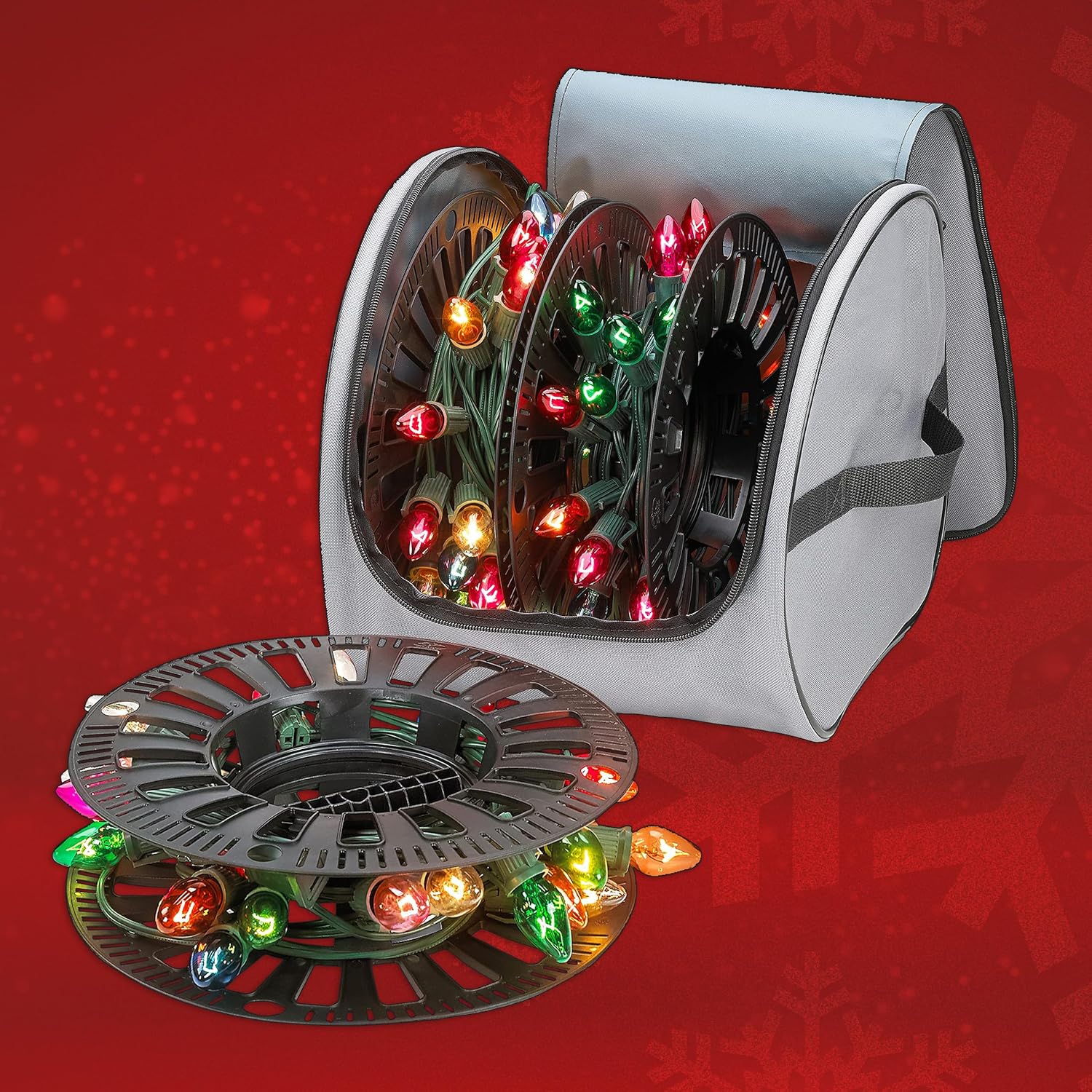 Premium Christmas Light Storage Bag - Heavy-Duty 600D Tear-Proof Material | Stores Up to 375 Ft of Mini Lights - Grey with PVC Lining
