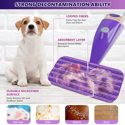 Reusable Mop Pads Compatible with Swiffer Wet Jet, Wet Jet Pads Refills for Swiffer Mop, 4 Pack Microfiber Replacement Pads for Hardwood Floor Cleaning, Dry Wet Mopping Cloths for 12" Wet Jet Refill