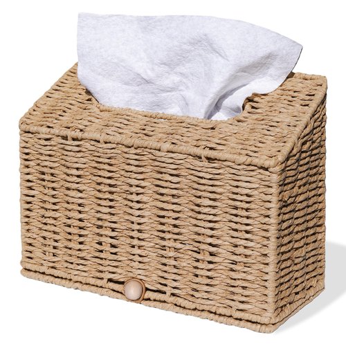 Furrywise Tissue Box Cover Compatible with Kleenex Hand Towels, Paper Rope Hand Towel Holder for Bathroom, Kitchen and Bathroom, 10.43" L x 4.5" W x 8" H in, Natural