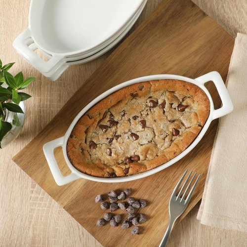 Gibson Home Oval Au Gratin Baking Dishes - 4-Piece Set, 15 oz Ceramic Casserole Dishes, White