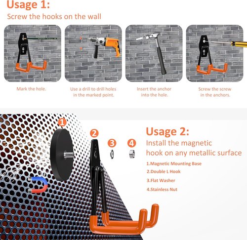 ENUODA Strong Magnetic Hooks - Heavy Duty Utility Storage Hooks for Garage | 4 Pack for Tools & Ladders