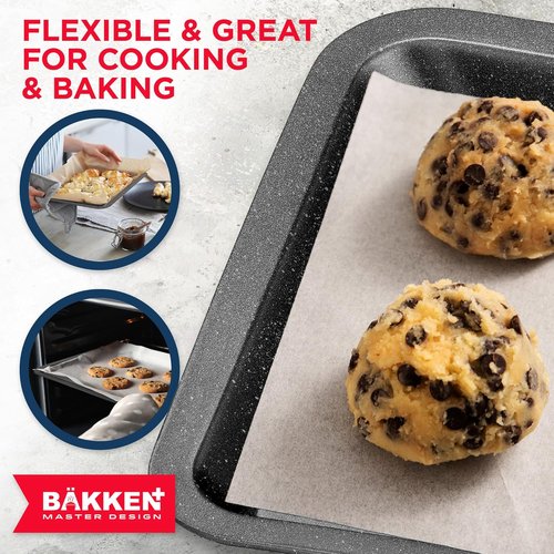 BAKKEN Nonstick Baking Pans - Commercial Grade Carbon Steel Cookie Sheet, 13.18" x 8.66", Oven Safe to 450°F, Gray
