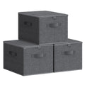 SONGMICS Foldable Storage Organizer Boxes, Set of 3 Storage Basket Bins with Lids, Handles, Clothes Organizer, 15.7 x 11.8 x 9.8 Inches, Non-Woven Fabric, Slate Gray URYZB03G
