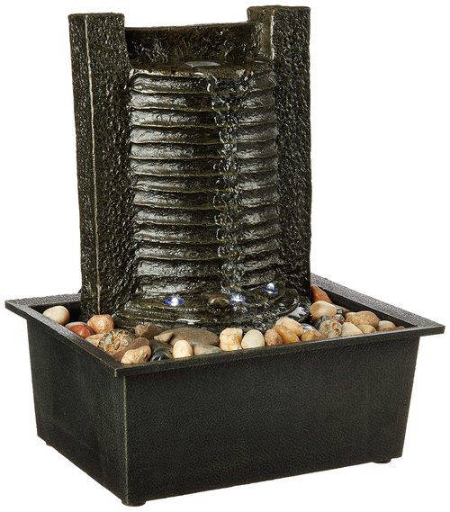 Indoor Fountain with LED Lights – Lighted Tabletop Water Feature with Stone Wall and Soothing Sound – Zen Décor for Home or Office by Pure Garden