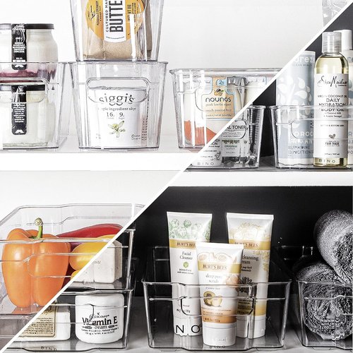 BINO Stackable Storage Bins - Large 2 Pack | Clear BPA-Free Organizing Containers with Built-In Handles