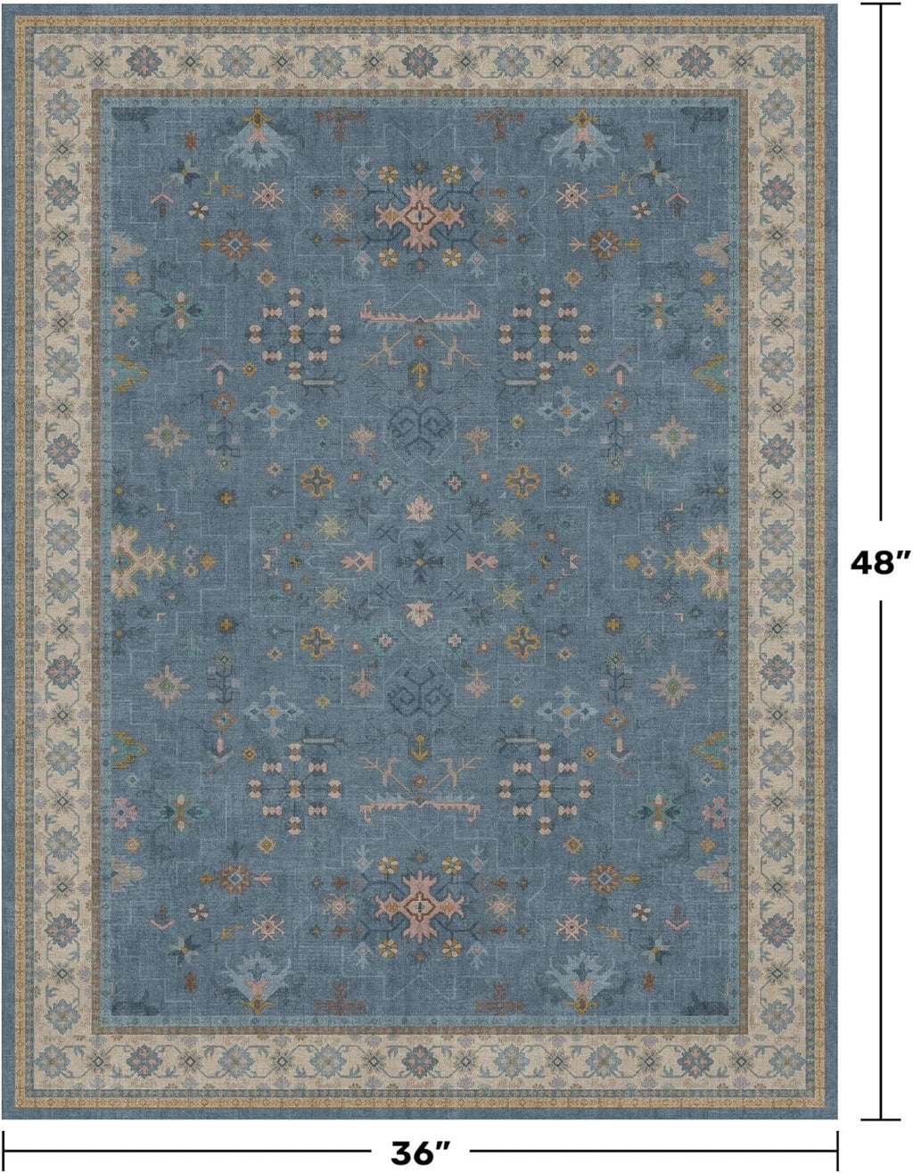 Washable Blue Rugs - 3x4 Indoor Throw Rug for Kitchen, Bedroom, Bathroom | Non-Slip, Fade-Resistant Design
