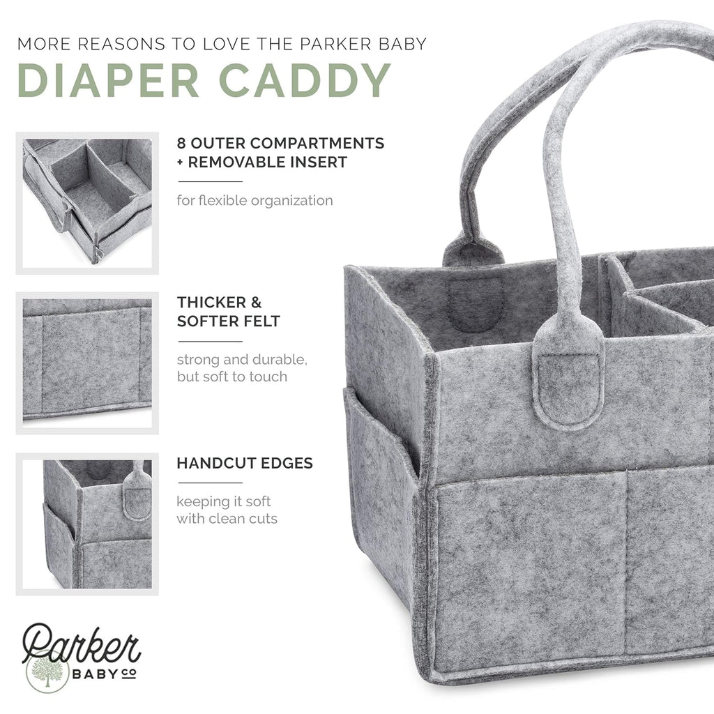 Parker Baby Co. Diaper Caddy - Large Nursery Storage Bin & Car Organizer for Diapers - Gray