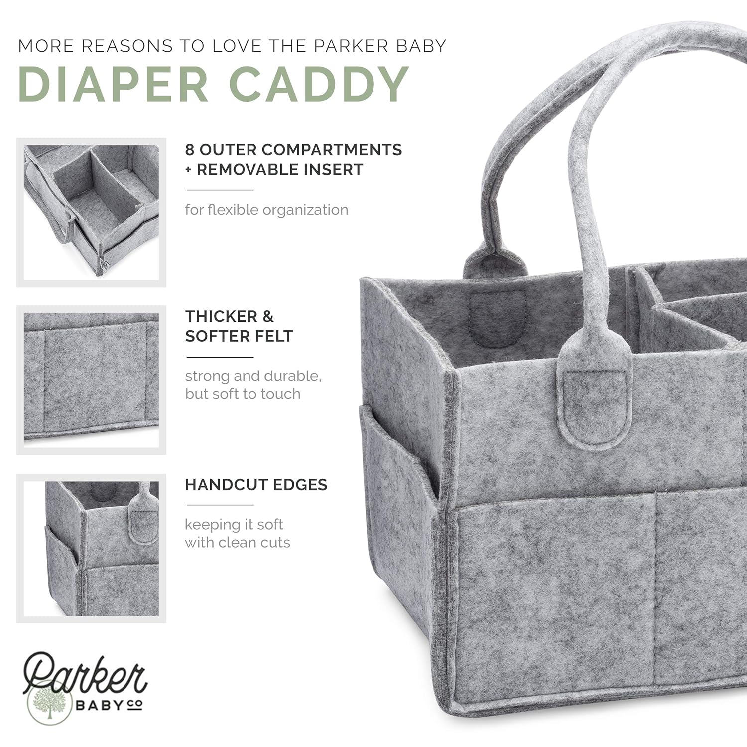 Parker Baby Diaper Caddy - Stylish Nursery Storage Bin & Car Organizer for Diapers - Gray, Regular Size