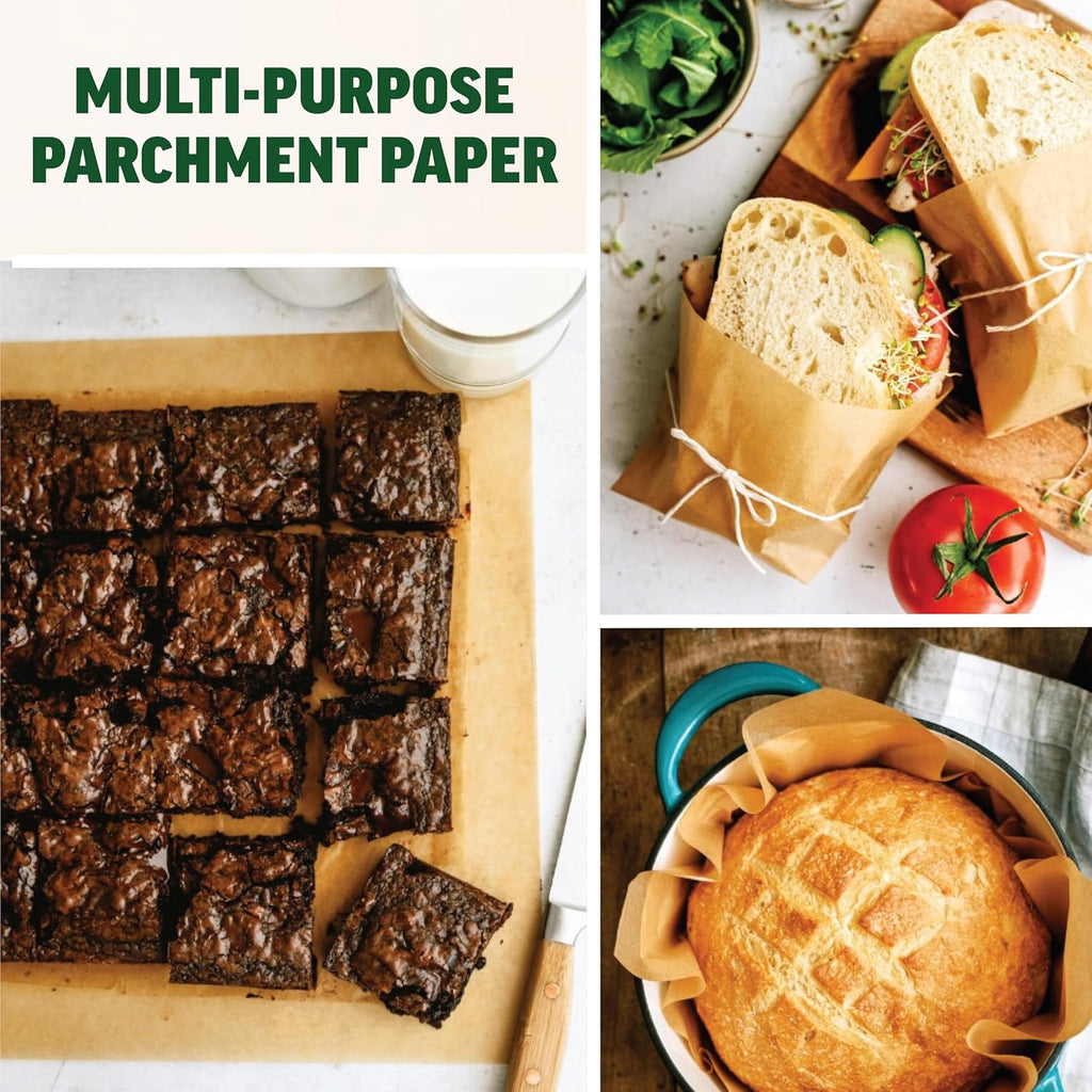 Zenlogy 10x10 Parchment Paper Squares - Unbleached, Non-Stick, High Heat | 200 Pre-Cut Sheets for Baking & Roasting