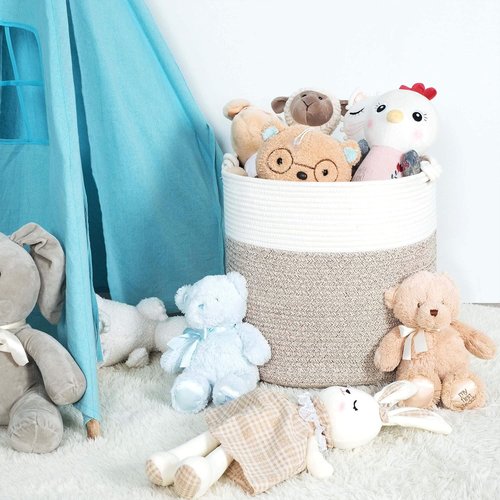 MINTWOOD Design Woven Cotton Rope Storage Basket - 15 x 14.2 Inches | Versatile Light Brown Toy & Laundry Bin