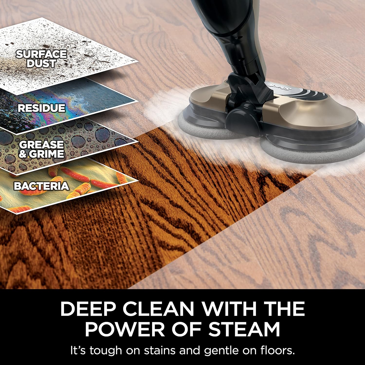 Shark S7001 Mop - 3 Steam Modes & LED Headlights for Hard Floors | 4 Washable Dirt Grip Pads, Gold