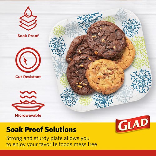 Glad Everyday Round Paper Plates, Blue Hydrangea Print Disposable Dessert Plates for Meals and Parties, Soak Proof and Cut Resistant, Microwave Safe Tabletop Plates, 7 Inch, 50 Count - 12 Pk