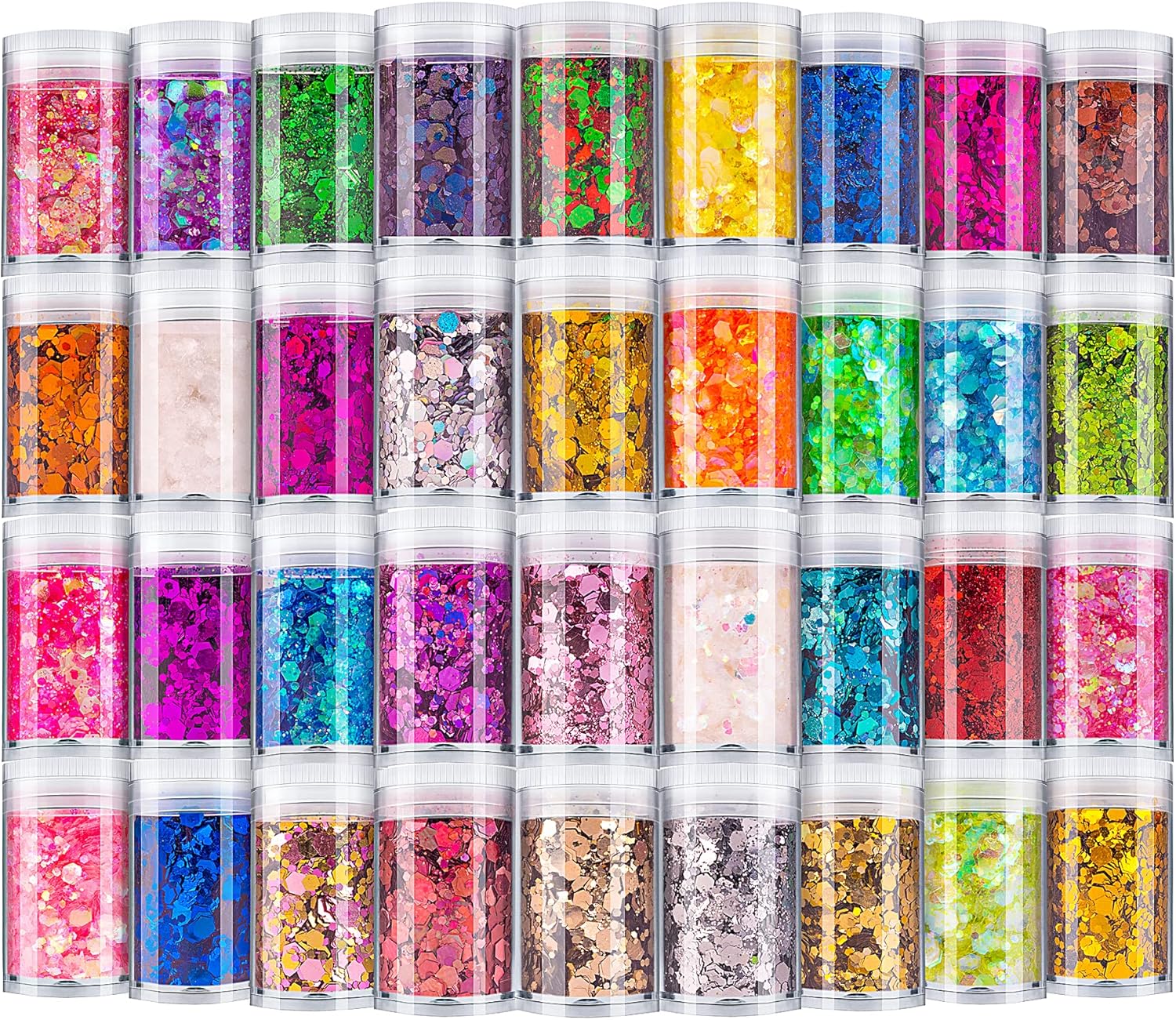 Skiennix Holographic Chunky Glitter Set - 36 Vibrant Colors for Crafts, Makeup, and Decorations