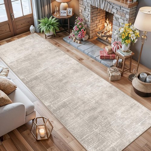 HY HAOYUNLAI Runner Rugs 2'6" x 12' - Soft Non-Slip Kitchen & Hallway Rug with Rubber Backing | Beige/Cream Abstract Design