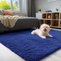 OLANLY Soft Fluffy Shaggy 3x5 Bedside Rug - Machine Washable Indoor Carpet for Kids & Nursery | Navy Blue