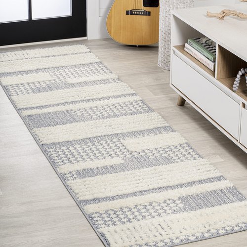 JONATHAN Y Geometric High-Low Cream/Gray Runner Rug 2X8 ft, Kerstin for Living Room, Bedroom, Kitchen, Office, Easy-Cleaning, High Traffic, Pet-Friendly, Non-Shedding SNT100A-28
