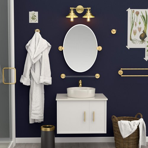 Gatco 5056 Designer II 2 Hook Double Robe Hook, Wall Mounted Hook for Bathroom Towels & Robes, Brushed Brass