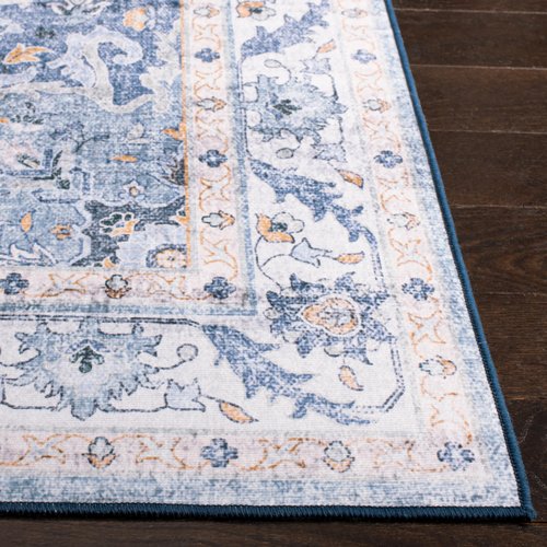 SAFAVIEH Washable Rug Tucson Collection - 4' Square, Light Blue & Blue, Slip Resistant & Easy to Clean, Ideal for Foyer, Kitchen, Nursery, Office, Bedroom (TSN118L)
