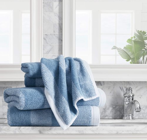 Nautica - Bath Towels, 100% Soft & Absorbent Fluffy Cotton, Highly Absorbent & Quick Dry, Medium Weight Bathroom Towels (Oak Lake Blue, 6 Piece)