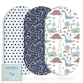 Yoofoss Bassinet Sheets - 3-Pack Fitted Sheets for Halo Bassinest & More | Soft, Breathable, Dark Blue & Dinosaurs