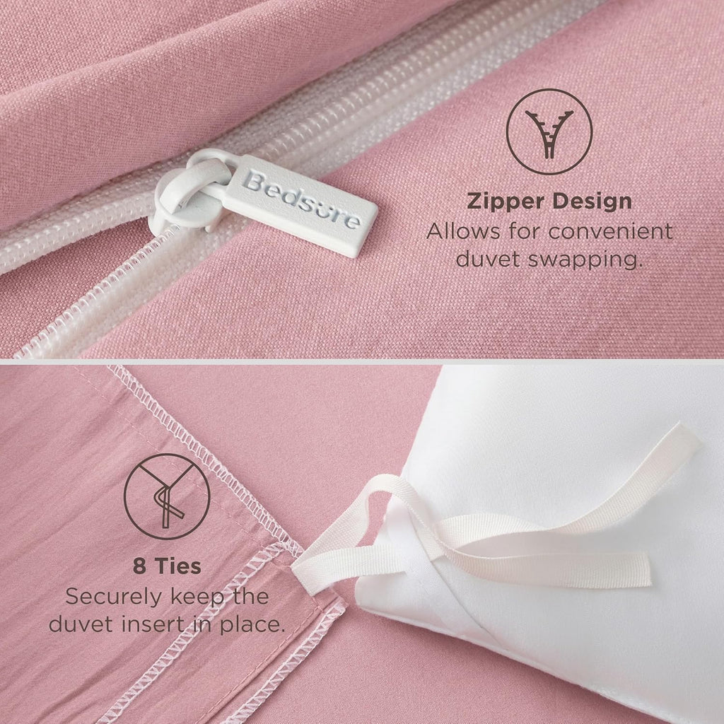 Bedsure Pink Duvet Cover Set - Soft Cotton-Like Polyester, Full Size 3-Piece Bedding Set, 80x90" with Zipper Closure