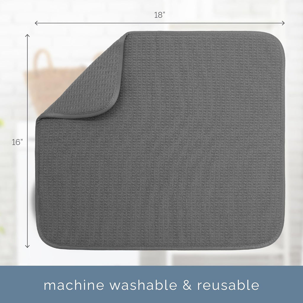 S&T INC. Dish Drying Mat - Absorbent Microfiber Kitchen Counter Pad, 16” x 18”, Charcoal Color