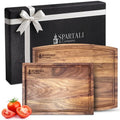 Spartali & Company Black Walnut Cutting Board Set for Kitchen, Reversible Wooden Chopping Board With Juice Grooves, Made from American Black Walnut, set of 2 sizes 12x9 & 15x12. Gift Box included!