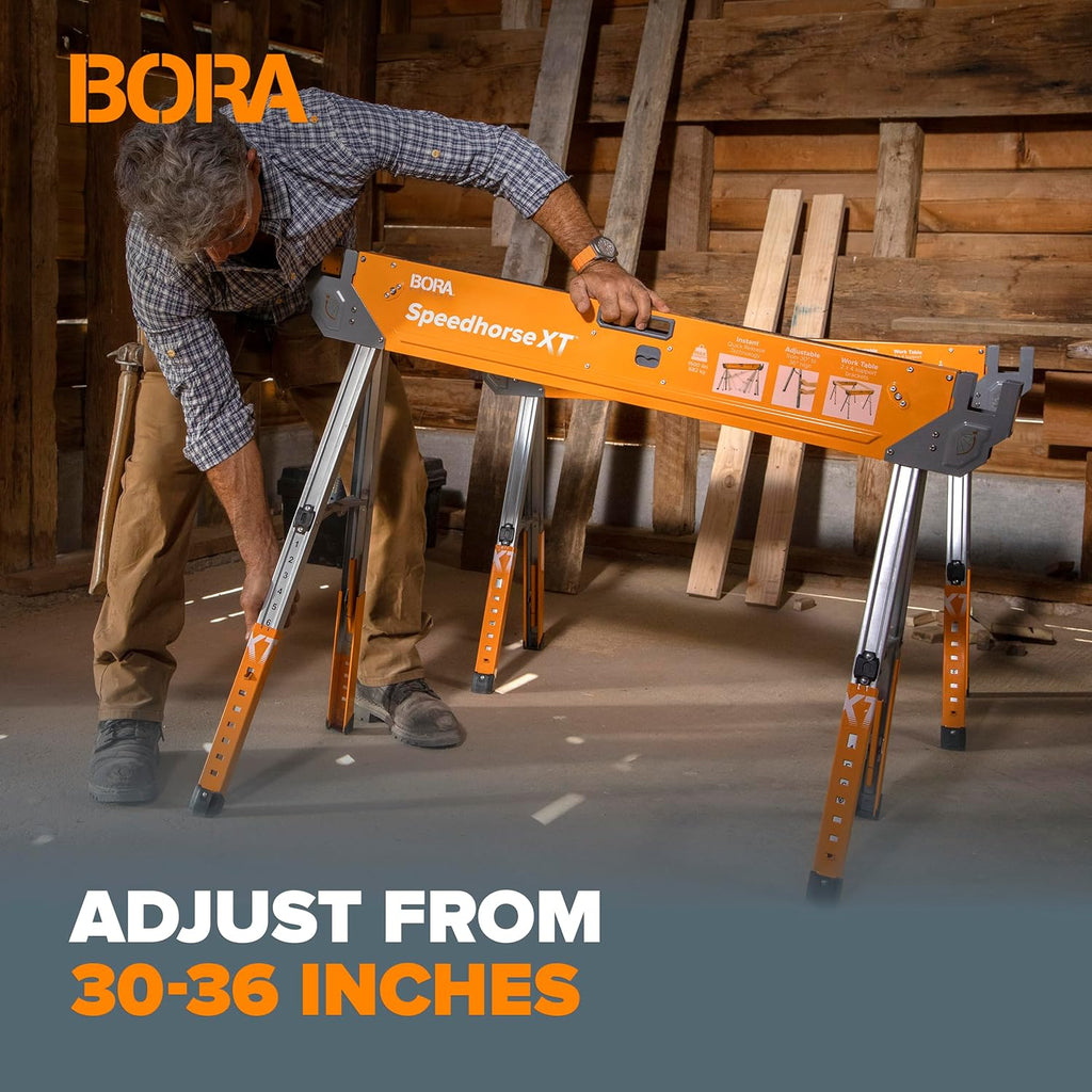 Bora Portamate Speedhorse XT Sawhorse Pair - Heavy-Duty Adjustable 30-36 Inch Legs | Metal Top for 2x4s