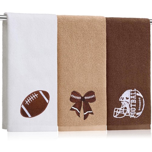SmoothNovelty 3 Pcs Football Hand Towels for Bathroom Bow Embroidered Bathroom Towels Farmhouse Decorative 13.78 x 29.53 Inch Absorbent Soft Cotton for Kitchen Dish Fast Drying Decor