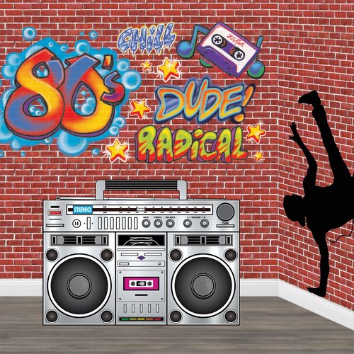 Beistle 80s Boom Box Stand-Up, Retro Metallic Cardboard Decoration, Perfect for 1980s ERAS Theme Dance Parties, Photo Booth Props, and Throwback Events, Large 3' 3¼" x 4' 5"