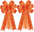 Skiennix Fall Bows - 2 Pack Halloween & Thanksgiving Wreath Decorations | Orange Buffalo Plaid