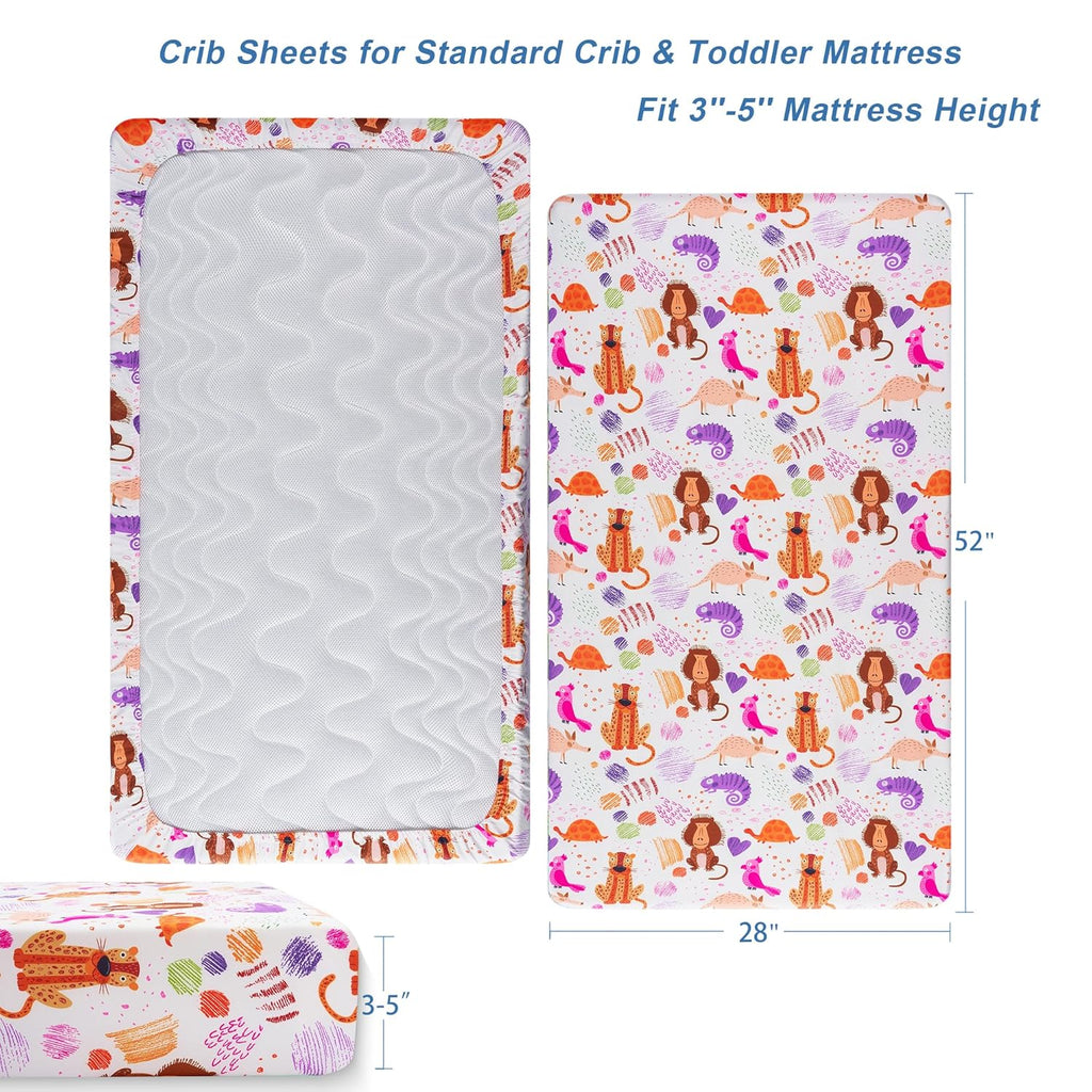 TILLYOU Baby Crib Sheets - Super Soft Toddler Bed Sheets, 2-Pack for Standard Crib Mattress 28x52in | Animal Graffiti