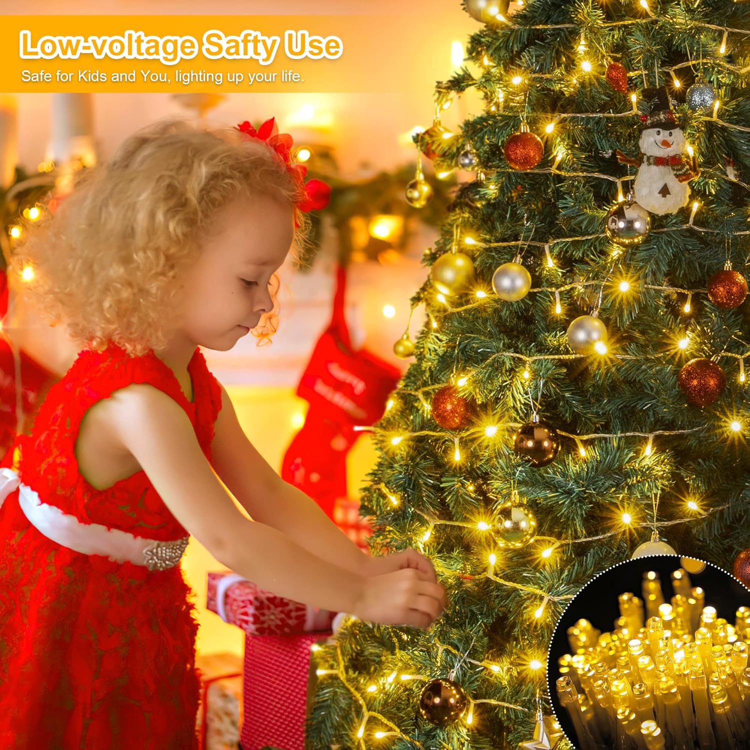 YOUNGAR 98FT Outdoor String Lights - 200 LED Fairy Twinkle Lights with 8 Modes | Warm White for Home, Garden, Party Decor