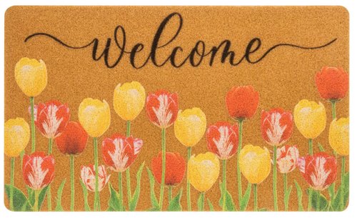 Floral-Welcome-Doormat for Spring-Outdoor Entrance Faux-Coir Entryway-Rug Non-Slip Dirt-Trapping Indoor-Outside Porch 17x30Inch