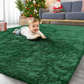 OLANLY Area Rugs - Soft Fluffy Shaggy Indoor Carpet for Living Room & Bedroom | 4x5.9 ft Dark Green