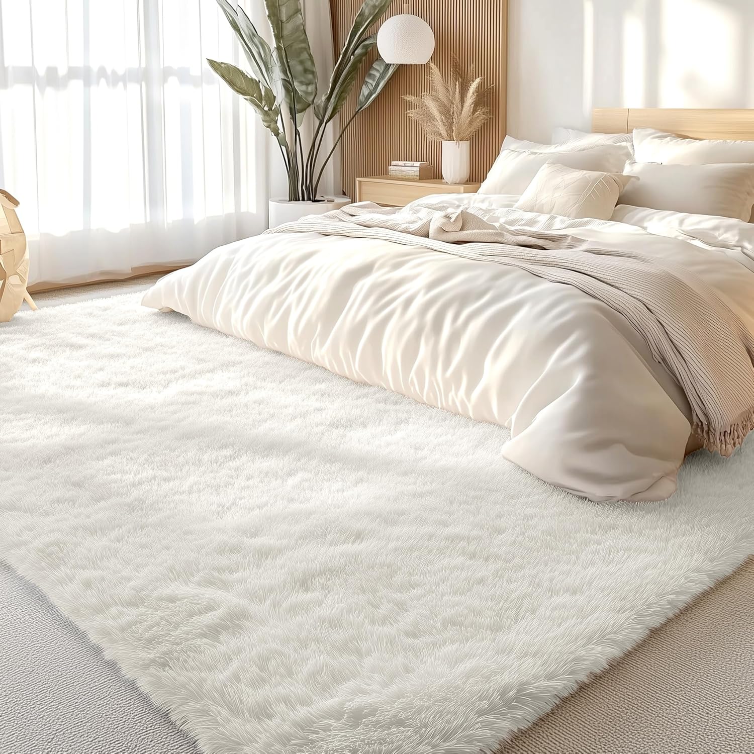 OLANLY Large Area Rugs - Soft Fluffy Shaggy Carpet for Living Room & Bedroom | Machine Washable Ivory