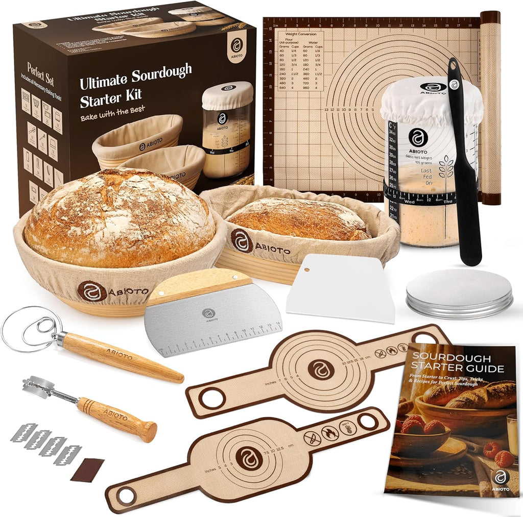 Skiennix Sourdough Starter Kit - Beginner-Friendly Baking Supplies with 10” Round & 11” Oval Banneton Baskets