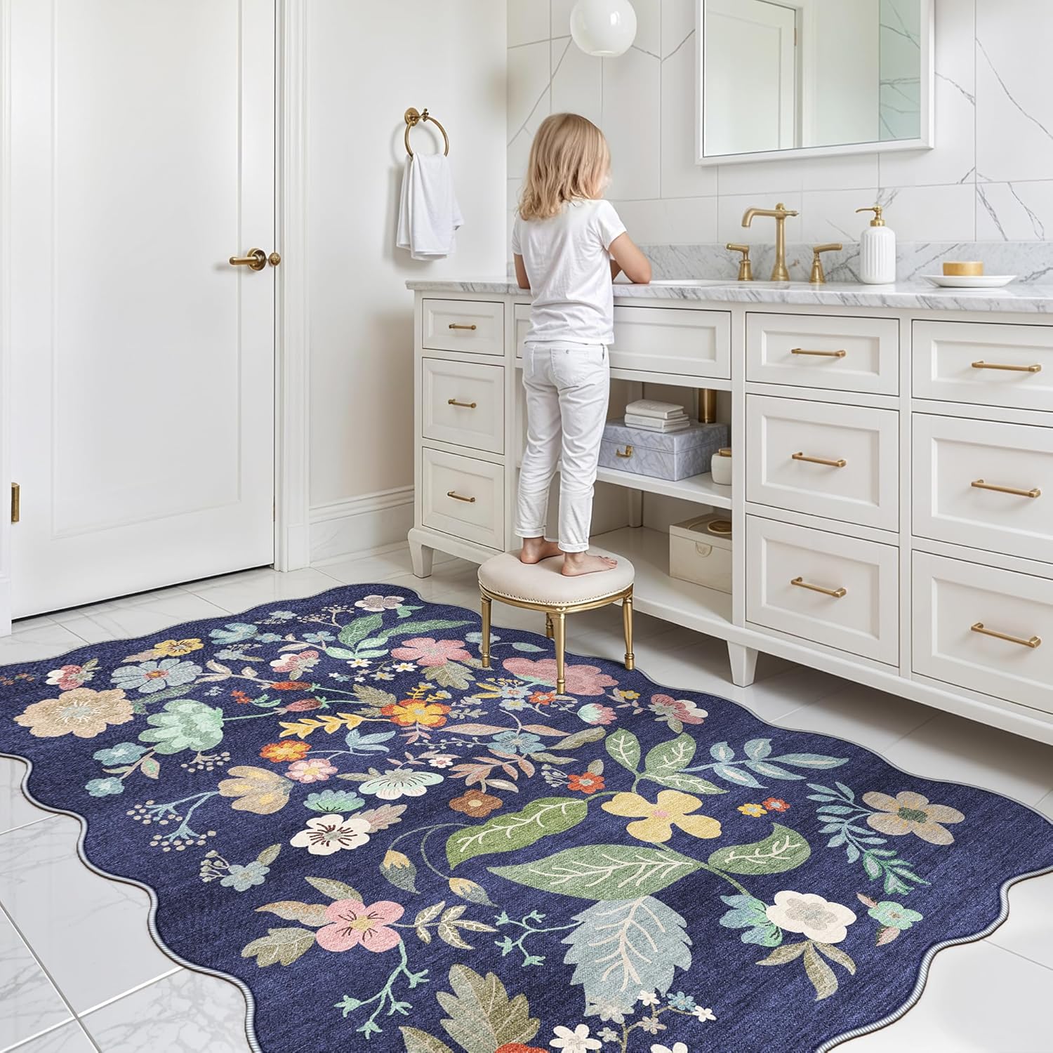 Skiennix 4x6 Living Room Area Rug - Washable Non-Slip Boho Floral Carpet for High Traffic Areas | Purple